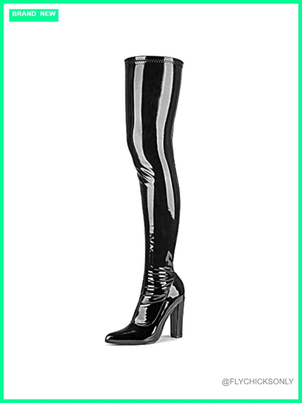 Thigh High Boots Patent Leather Block Heel Pointed Toe Over The Knee